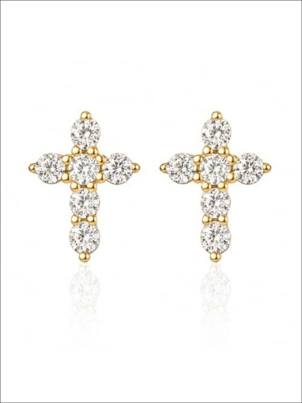 14K Gold Plated 925 Sterling Silver Cross Stud Earrings with Cubic Zirconia